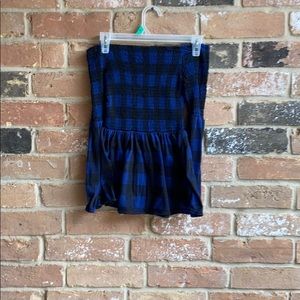 Off the shoulder blue and black shirt